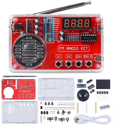 PEMENOL Löten Praxis Kit, DIY FM Radio Bausatz mit Kopfhörer und USB Digital Display Elektronische Kits für Studenten Bildung Lernen und Erwachsene löten übungsset