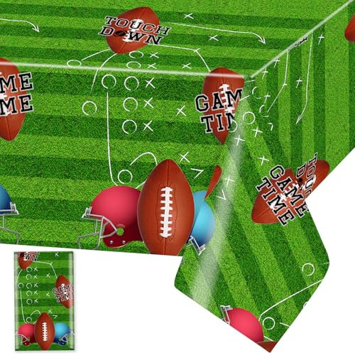 Rugby Tischdecke American Football Tischdecken Fußball Plastik Tischtuch Rechteckige Wasserdicht Rugby Motiv Kinder Geburtstag Sportfans Party Dekoration, 137 x 274cm, 1 Stück