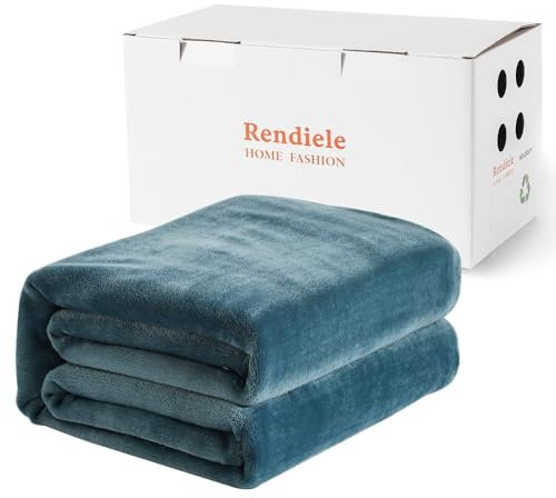 Rendiele Warme Kuscheldecke Flauschige 160x220cm, Flanell Fleecedecke auch als Sofadecke Wohnzimmer Blanket und Bettüberwurf, Blau
