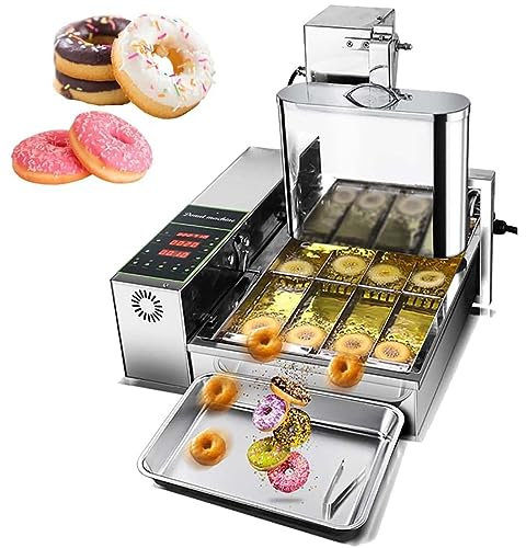 Macchina Automatica per Ciambella 2000W, 4 File, Tramoggia 5,5 Litri, 1750 Unità/H Friggitrice per Ciambelle Commerciale, Ciambella Spessore Regolabile, Acciaio Inossidabile