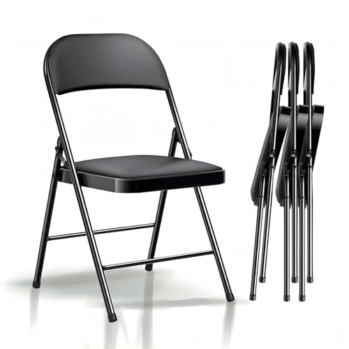 Asdsed Lot de 6 Chaises Pliantes Rembourrées, Jusqu'à 160 kg, Robuste et Stable, Gain de Place, Confortable Chaise Pliable pour Salon, Salle à Manger, Camping, Jardin, Cuisine, PU Noir