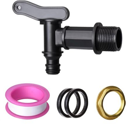 Yuattory Rubinetto dell'acqua da 3/4 di pollice, con regolazione a pressione in plastica, barile di pioggia, mozziconi d'acqua, rubinetto dell'acqua di ricambio con filettatura con dado in ottone