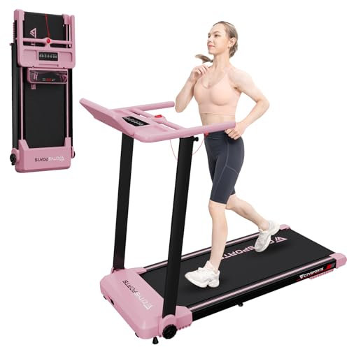 CITYSPORTS Elektrisches Laufband,Klappbares Laufband für Zuhause bis 12 km/h,mit LED-Anzeige,APP und 360° Tablet Holder,kompakte Walking Pad für Zuhause und Büro (Pink)