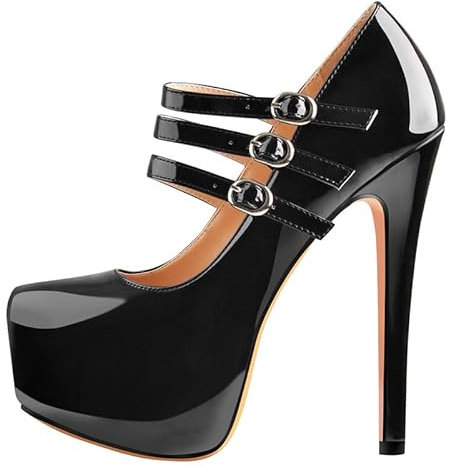 blingqueen Mary Jane Pumps with Platform Heel Sexy Stiletto Heels Ankle Strap Strappy Sandals Buckle Closed Toe Heels Black Sexy Heel for Women Pole Dancing Shoes Size 12