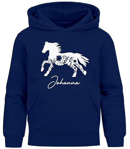 SpecialMe® Kinder Hoodie Mädchen Pferde Reiten Mädchengeschenk personalisiert mit Name Namensgeschenk Navy 152