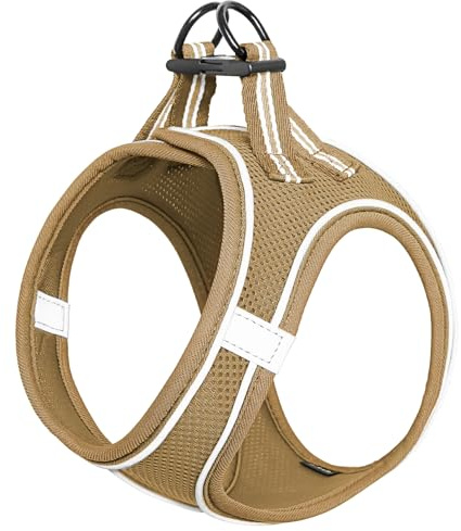 HEELE Harnais pour Chiens Harnais Rembourré en Mesh Doux pour Chiots Veste Respirant Réglable Réfléchissant Intérieur pour Marcher Courir Formation, Marron, S