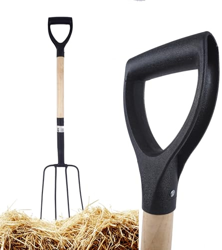 BAUSTER® Fourche courte à 4 dents avec manche - 101 cm - Fourche compacte pour les zones étroites et les travaux d'étable