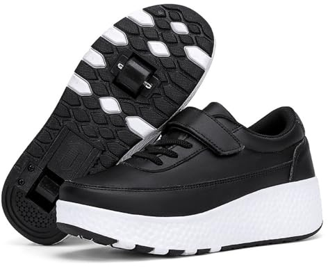 Mateju Schuhe mit Rollen für Mädchen Jungen Kinder Rollschuhe Schuhe mit 2 Rollen, 2 in 1 Versenkbarer Roller Turnschuhe Skateboardschuhe für Erwachsene Herren Damen 29-43 EU (Schwarz,40)