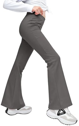 Mayoii Girls Flared Leggings, High Waisted Tummy Control Yoga Pants with Breathable Stretch for School or Dance (UK, Age, 11 Years, 12 Years, Regular, Grey)