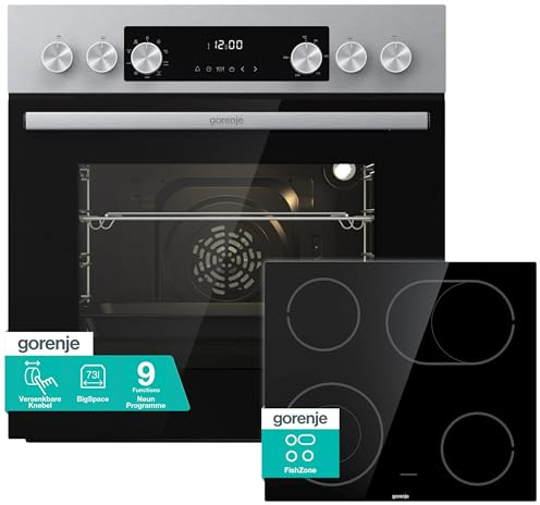 Gorenje Einbau-Herd-Set Inox Air Set mit Glaskeramik-Kochfeld, Heißluft, 73L, 250° max. Ofentemperatur, MultiAir Technologie, 9 Funktionen, Bräterzone, Mininmale Einbaunische (HxBxT): 60x56x58cm