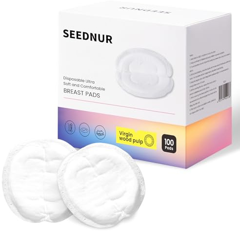 SEEDNUR Einweg-Stilleinlagen, 100 Stück Einlagen zum Stillen - 1mm Ultradünn - Extra Saugstarke - Ultra-atmungsaktive - Einzelverpackung - Auslaufsicher Breast Pads für Stillende Mütter