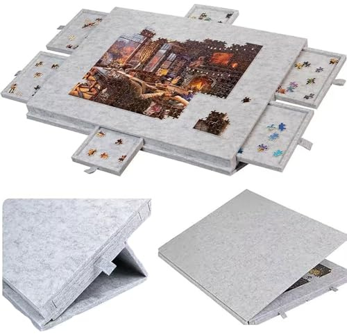 Pusselbräda, vikbar lutande bord, stativöverdrag i filt med förvaringslåda med 6 lådor, bärbar pusselbräda, 1000/1500/2000 bitar 110x80x4.2cm （2000PCS） light-grey