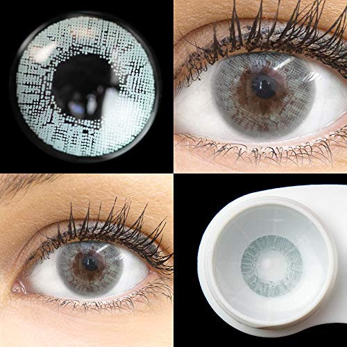GLAMLENS Lenti a contatto colorate grigie Flora Sterling Gray - mensili - con porta lenti a contatto - grigio naturali in silicone idrogel - 2 pezzi - DIA 14.50 - senza correzione 0.00 diottrie