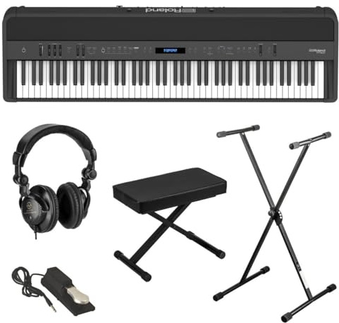 Roland FP-90X 88-Key Portable Digital Piano, Black Bundle with Stand, Bench, Sustain Pedal, Studio Monitor Headphones