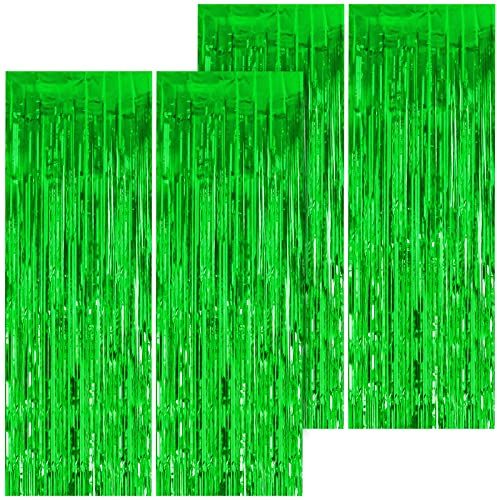 4pcs Cortinas de Flecos Láminas, 1m x 3m Cortina Metálica Fiesta, Verde Cortinas de Oropel Metálico, Autoadhesivas Franjas Decoración Fondo para Fiesta Regalos Cumpleaños,Bailes,Bodas,Navidad