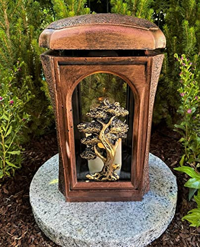 Grablampe mit Baum Motiv NEU! Handmade - 27 cm H. Grabkerze Grabdekoration Grabschmuck Gartenlampe incl. Grabkerze ohne Deko und Sockel.