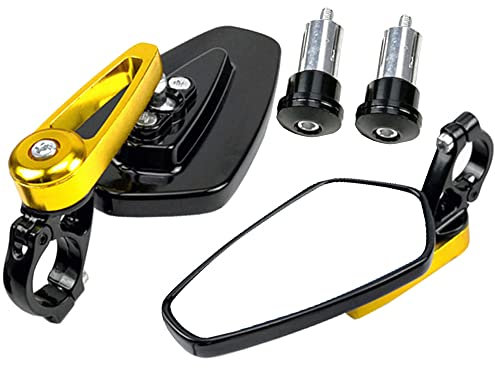 ETOPARS Espejos Retrovisores de Moto 22mm 7/8 Espejos Retrovisores Laterales de Motocicleta 360 Grados Ajustable Aluminio Convexo Espejos del Extremo del Manillar Oro