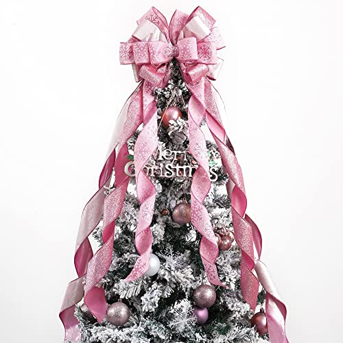 MEEDEE Pink Glitter Christmas Tree Topper - 12 Wide Velvet Bow for Christmas Tree (1 Pack)
