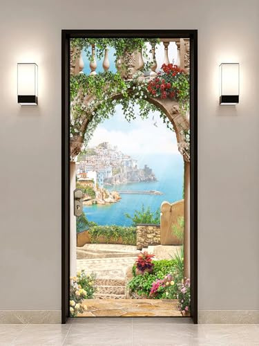 FLFK 3D Vista mare Autoadesiva Adesivo per porta 77x200cm(Set di 2 fogli)-Murale Foto Adesivo da parete decalcomania Salotto Camera da letto arredamento