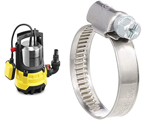 TROTEC Schmutzwasser-Tauchpumpe TWP 11000 ES IPX8 Schutzart, 1.100 W Leistung, 20.000 l/h Förderleistung, 9 m Förderhöhe & Cornat Schlauchschelle - Ø 20-32 mm Spannweite - 9 mm Bandbreite