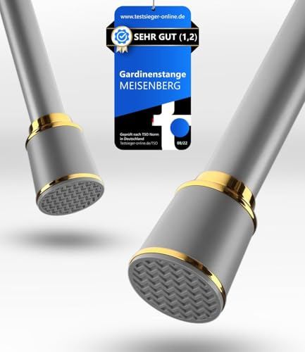 MEISENBERG Bastone Tenda Estensibile 87-120 cm, Grigio - Bastoni per Tende a Pressione, Asta Telescopica, Tende con Tensione Regolabile per Docce, Bagni, Armadi, Porte, Cucine - Ø32mm, Acciaio inox