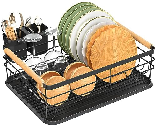 Carastek Abtropfgestell Geschirr, Geschirrkorb Geschirrabtropfgestell Geschirr Abtropfständer Geschirrabtropfgestell für Küchentheke Spüle Organizer (Schwarz)