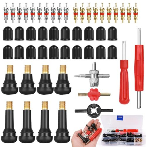 Omsscun 74 Pcs Car Tyre Valve Removal Tool Set, Tyre Valve Repair Kit, Tyre Valve Core Remover, with Valve Stem Cores, Valve Core Removal, Valve Tool for Bicycle Auto Car