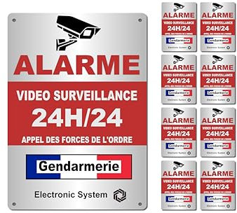 Panneau Signalétique Vidéo Surveillance 24h/24 – Effet Aluminium – Style Gendarmerie – PVC Rigide 20×14 cm – Alarme Dissuasion Caméra Sécurité Maison Entreprise & Commerce