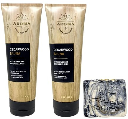 Bath & Body Works Aroma Cedarwood Sauna 2 Pack Body Cream Bundle with a Charcoal Scrub Bar Soap - Full Size