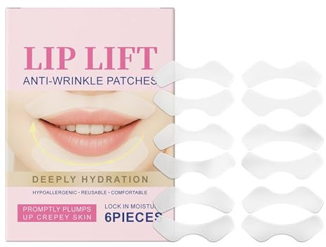 Confezione da 6 cerotti antirughe per labbra, cerotti antirughe per labbra superiori durante la notte, linee del sorriso leviganti e rughe della zona delle labbra, cerotti facciali antirughe per tutti