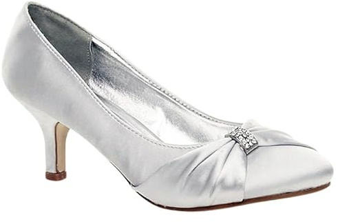 Women’s Satin Low Kitten Heel Court Shoes – Diamante Buckle Bridal Bridesmaid Prom Party Heels for Wedding- UK Sizes 3-8