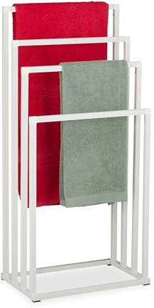 Relaxdays Portasciugamani a 4 Bracci Sfalsati, Piantana da Bagno, HLP: 96,5x45x29 cm, Porta Asciugamani, Ferro, Bianco