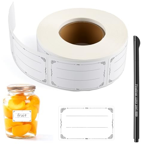 Wozzies 600 Etiquetas Autoadhesivas, 3 x 5cm Etiquetas para Tarros de Mermelada con Rotulador, Etiquetas Adhesivas para Escribir, Etiquetas para Congelador para Mermelada, Tarros y Botellas