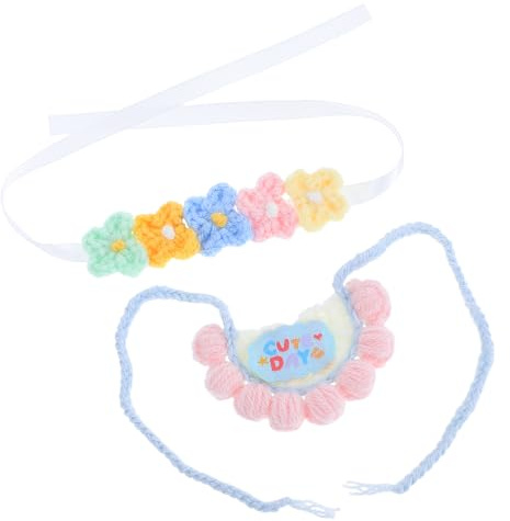 SOPOTUTU Abbigliamento per Bambole con Bavaglino Lavorato Maglia e Fascia Floreale Decorativa in Peluche Accessori Morbidi per Bambole da Collezione e Peluche per Neonate