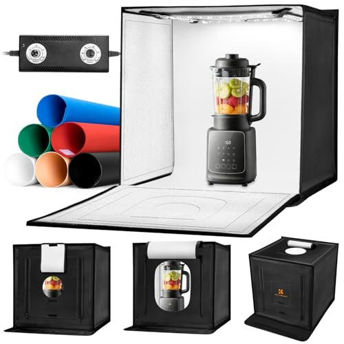 K&F CONCEPT Scatola Luminosa Pieghevole 50x50 cm, Light Box Mini con Illuminazione Dimmerabile 5600K, Kit Studio Fotografico con 6 Sfondi in PVC, Ideale per Fotografia di Gioielli e Piccoli Prodotti