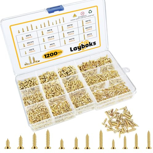 1200 Pcs Small Self Tapping Screws for Plastic and Metal, M2,M2.5,M3 Phillips Flat Head Small Screws,Golden Carbon Steel Tiny Screws Assortment Kit for Woodworking,DIY