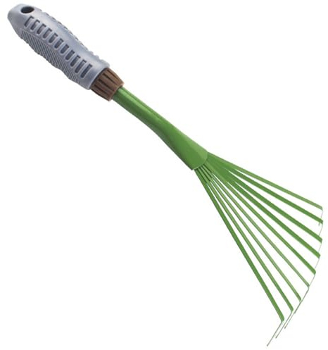 Peosaard lövkratta, trädgårdskratta robust liten hand med ergonomiskt handtag, kompakta och bärbara trädgårdsredskap för trädgårdsarbete, odling, sopande gårdsblommor, krattor för