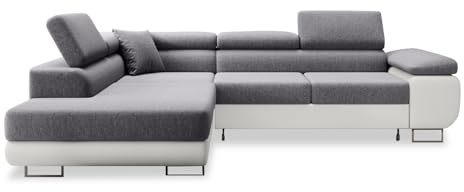INTENSE DECO Canapé d'angle Gauche Convertible Marius Gris et Blanc