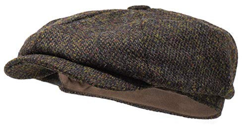 Borges & Scott Lomond Schirmmütze Newsboy – Schiebermütze aus 100% handgewebter Wolle - Harris Tweed - wasserabweisend - Kaffee 60cm