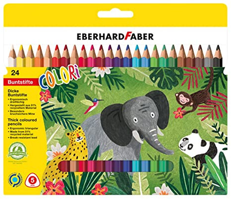 Eberhard Faber 511425 - Buntstifte Set Colori, 24 Jumbo Buntstifte in ergonomischer Dreikant Form