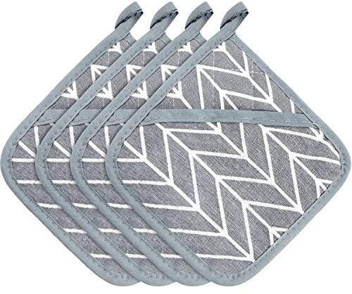 Pot Holders with Pocket for Kitchen Heat Resistant Potholders Large Cotton Square Oven Mitts Set,4 Pieces