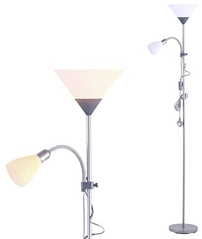 INMOZATA Standard Lamps Living Room, Uplighter Floor Lamp, Modern Mother & Child Tall Floor Lamp for Living Room, Bedroom, Lounge, Office(Silver)