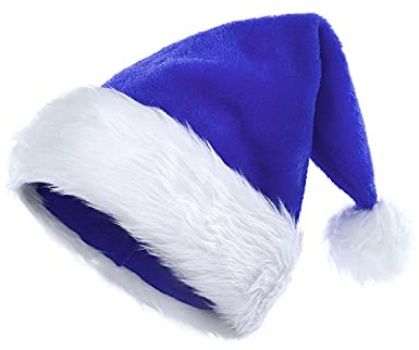 KONVINIT Blaue Weihnachtsmütze Weihnachtsmann Mütze Plüsche Nikolausmütze Warm and Dicker Santa Mütze Weihnachtshut für Erwachsener