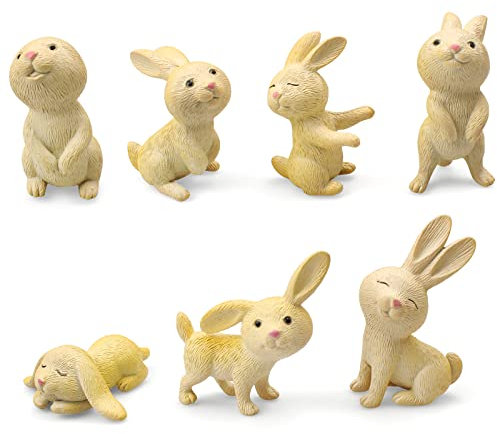 Doafoce 7pcs Miniature Rabbit Ornament Easter Bunny Figurines Fairy Garden Decorations Miniature Rabbit Figurine Ornaments for Cake Toppers Party Favors Gifts,Easter Desk Decorations