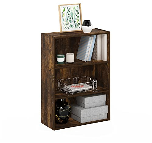 Furinno PASIR Book Shelf, 3-Tier Bookshelf, Storage Shelves Bookcase, 9.7 x 23.7 x 31.5, for Living Room, Bedroom, Home Office, Amber Pine