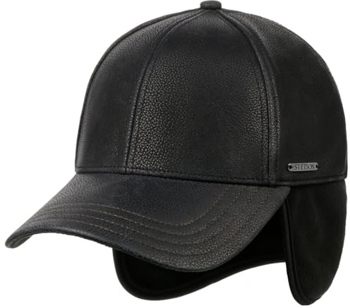 Stetson Chevrette Cowhide Cap Baseballcap Fullcap mit Ohrenklappen Damen und Herren Herbst Winter schwarz XL (60-61 cm)