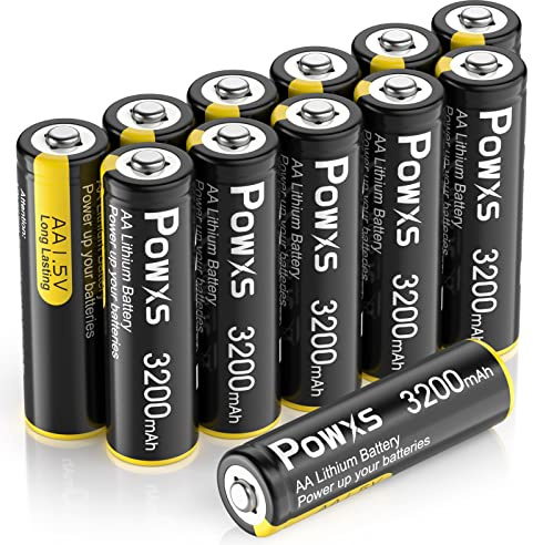 POWXS AA Lithium Batteries, 12 Pack 1.5V Lithium Iron AA Batteries 3200mAh Super Capacity for Blink Camera, Video Doorbell, Flashlight, Toys, Remote Control 【Non-Rechargeable】