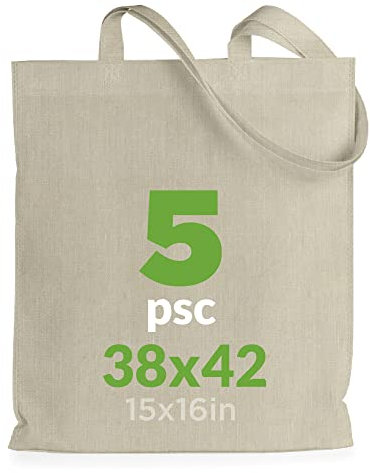 Baumwolltaschen | Einkaufstasche | Stofftasche Canvas | Jutebeutel, Stoffbeutel, Einkaufstasche, Tragetasche Canvas-Stoff | Lange Henkel | 100% Baumwolle, starke Tasche, waschbar,140gsm 38x42cm