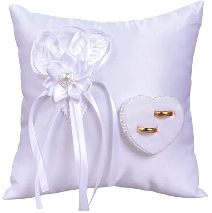 LICHENGTAI Hochzeit Ring Kissen Ringkissen Ehering Ring Kissen mit Blumenförmiger Schleife und Vielen Perlen für Eheringe und Dekoration Verwendet