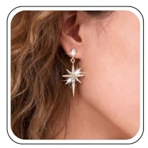 Inateannal Cristal Northstar Boucles d'Oreilles Pendantes Strass Gold Cz Star Drop Sparkly Cz Starburst Bijoux pour Femmes et Filles